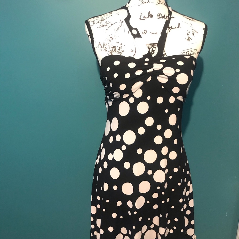 Black and White Polkadot Halter Dress sz M